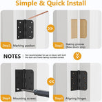 3 Pack Black Door Hinges 4 Inch, Exterior Door Hinges with Square & 5/8" Radius, Removable Pin, Perfect for Heavy-Duty Front & Back Door, Antirust & No Squeaks