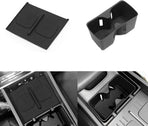 for 2024 2025 2026 Hyundai Santa Fe Not for Hyundai Tucson Center Console Silicone Water Cup Holder Insert with Wireless Charging Pad Protector 2PCS Black for Santa Fe Accessories