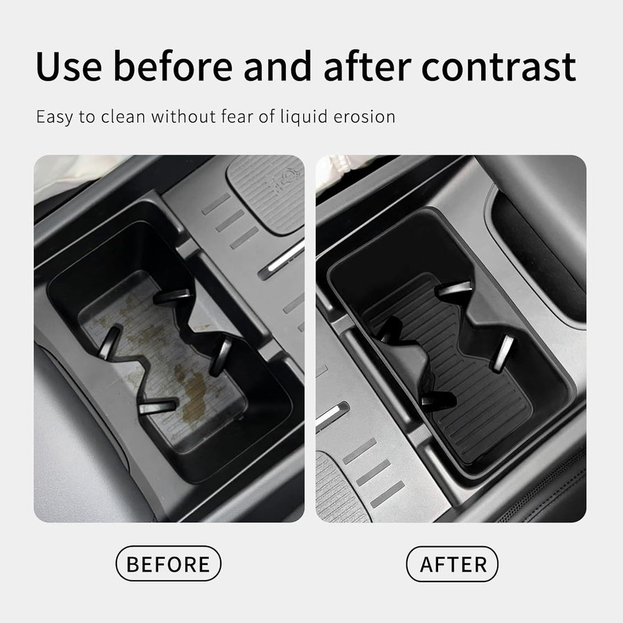 for 2024 2025 2026 Hyundai Santa Fe Not for Hyundai Tucson Center Console Silicone Water Cup Holder Insert with Wireless Charging Pad Protector 2PCS Black for Santa Fe Accessories