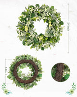 24-26 Inch Artificial Spring Summer Greenery Christmas Wreaths for Front Door Green Eucalyptus Leaf Wreath Decor Boxwood with Big Berries for Farmhouse Outside Year Round