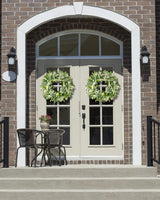 24-26 Inch Artificial Spring Summer Greenery Christmas Wreaths for Front Door Green Eucalyptus Leaf Wreath Decor Boxwood with Big Berries for Farmhouse Outside Year Round - 45-Degree Angle