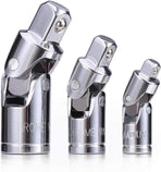 3PCS Universal Joint Socket Set, Chrome Vanadium Steel Swivel Socket Adapter Set, 1/4IN, 3/8IN, 1/2IN Drive Universal Joint Set