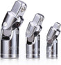 3PCS Universal Joint Socket Set, Chrome Vanadium Steel Swivel Socket Adapter Set, 1/4IN, 3/8IN, 1/2IN Drive Universal Joint Set