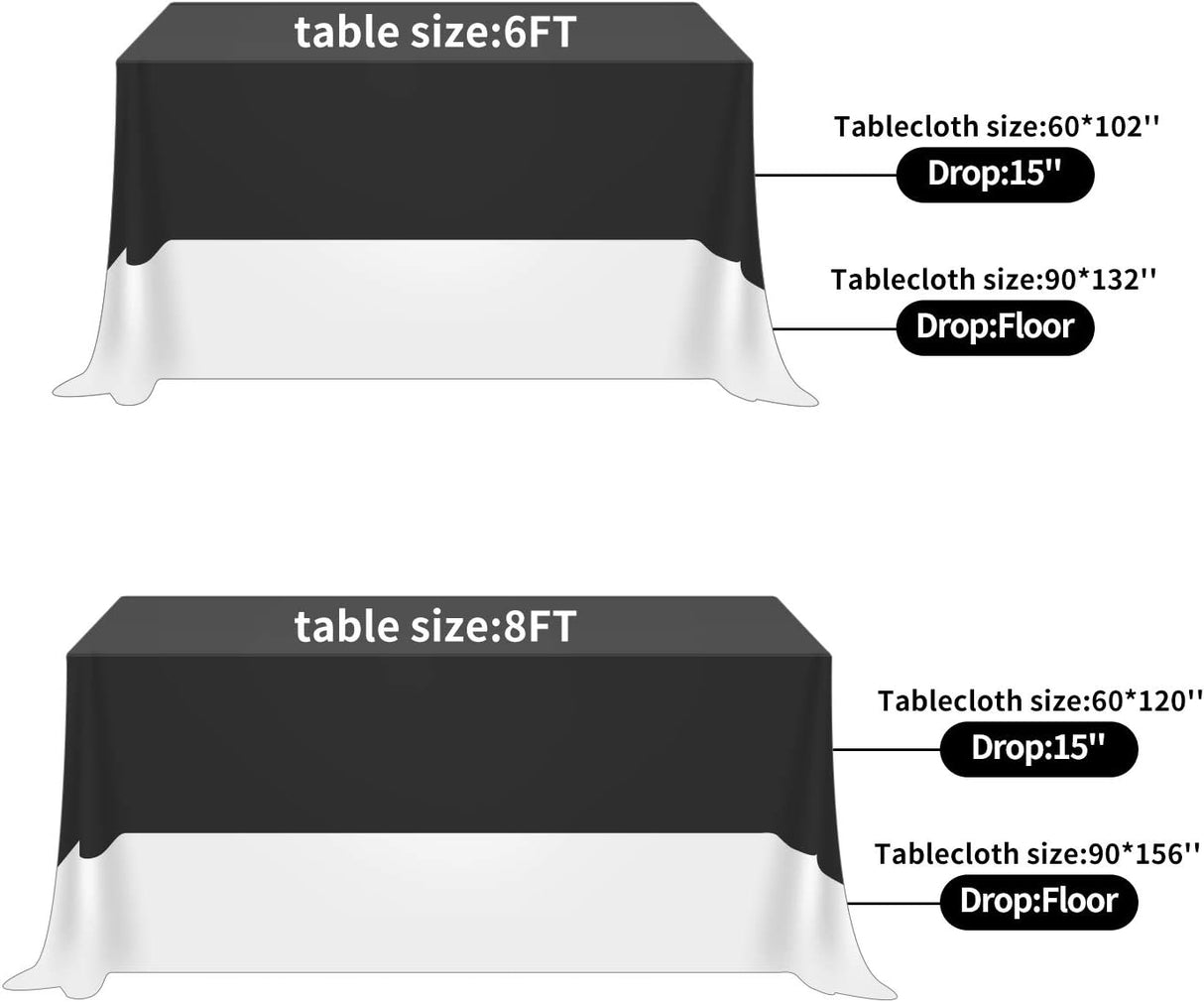 6 Pack Rectangle Tablecloth, 90x156 Inch, Stain Resistant and Wrinkle Polyester Table Cloth, Fabric Table Cover for Kitchen Dining, Wedding, Party, Holiday Dinner-White