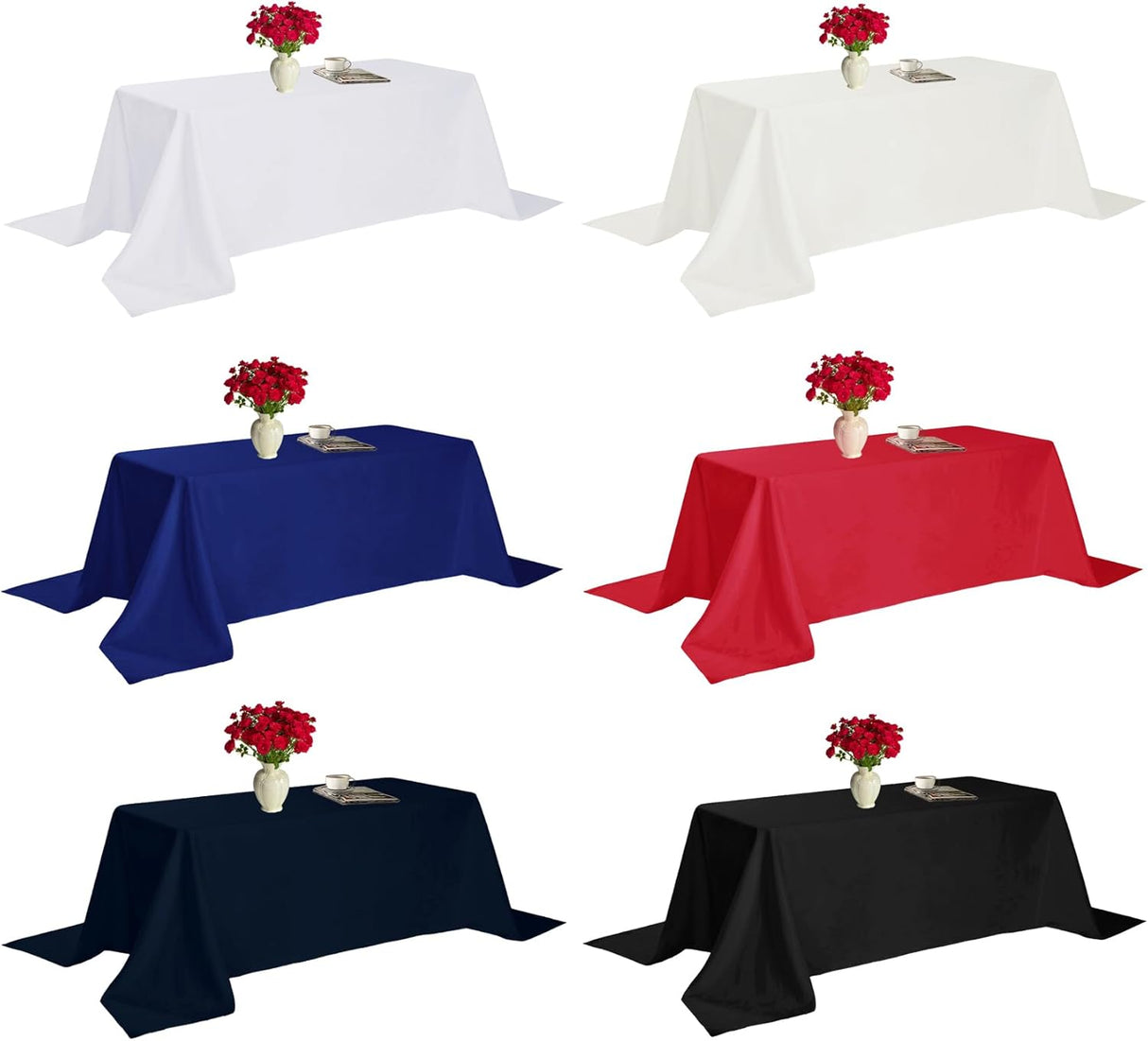 6 Pack Rectangle Tablecloth, 90x156 Inch, Stain Resistant and Wrinkle Polyester Table Cloth, Fabric Table Cover for Kitchen Dining, Wedding, Party, Holiday Dinner-White