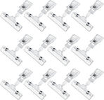 Clear Sign Clips Merchandise Display 12 Pack Plastic Label Pop Clips on Sign Holder Shelf Double Sided Swivel Price Tag Holders on Clothing Rack Rotatable Menu Clamps for Sale Retail Display