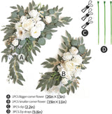 Faux Arch Flower Swag Set of 2 for Wedding Welcome Signs Floral Swag Wedding Reception Ceremony Signs Decor (White) - Front View