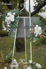 Faux Arch Flower Swag Set of 2 for Wedding Welcome Signs Floral Swag Wedding Reception Ceremony Signs Decor (White) - Side View