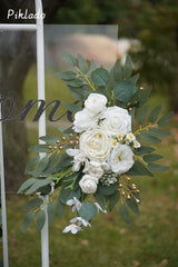Faux Arch Flower Swag Set of 2 for Wedding Welcome Signs Floral Swag Wedding Reception Ceremony Signs Decor (White) - Top-Down View