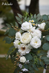 Faux Arch Flower Swag Set of 2 for Wedding Welcome Signs Floral Swag Wedding Reception Ceremony Signs Decor (White) - 45-Degree Angle