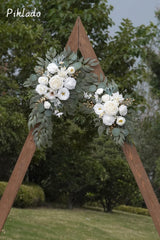 Faux Arch Flower Swag Set of 2 for Wedding Welcome Signs Floral Swag Wedding Reception Ceremony Signs Decor (White) - Rear View