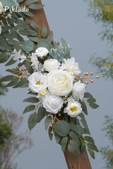 Faux Arch Flower Swag Set of 2 for Wedding Welcome Signs Floral Swag Wedding Reception Ceremony Signs Decor (White) - Close-Up Angle
