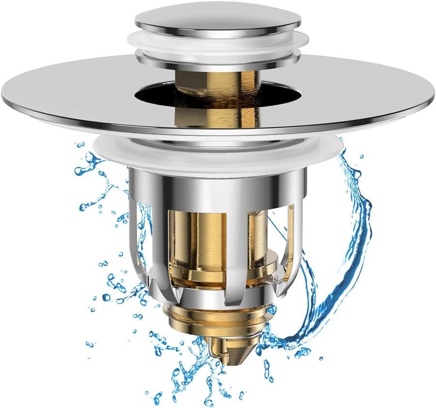 Universal 2 in 1 Bathroom Sink Stopper, Pop Up Bathroom Sink Drain Strainer with Anti-Clogging Filter Basket, Bathroom Drain Stopper Sink Plug for 1.06"-1.65" Basin Drain Holes