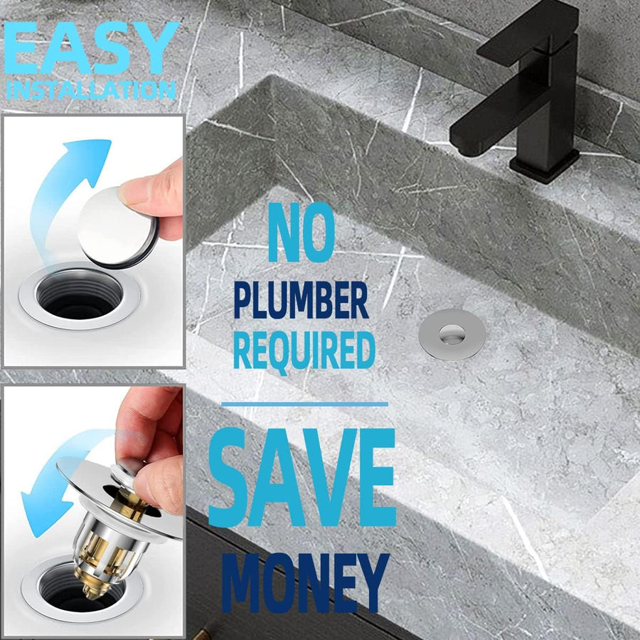 Universal 2 in 1 Bathroom Sink Stopper, Pop Up Bathroom Sink Drain Strainer with Anti-Clogging Filter Basket, Bathroom Drain Stopper Sink Plug for 1.06"-1.65" Basin Drain Holes