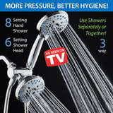 AquaCare As-Seen-On-TV High Pressure 48-setting Rain & Handheld 3-way Shower Head Combo - Anti-clog Nozzles/Tub, Tile & Pet Power Wash/Extra Long 6 ft. Hose/All Chrome Finish - Front View