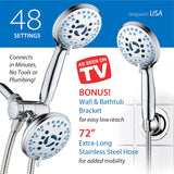 AquaCare As-Seen-On-TV High Pressure 48-setting Rain & Handheld 3-way Shower Head Combo - Anti-clog Nozzles/Tub, Tile & Pet Power Wash/Extra Long 6 ft. Hose/All Chrome Finish - Rear View