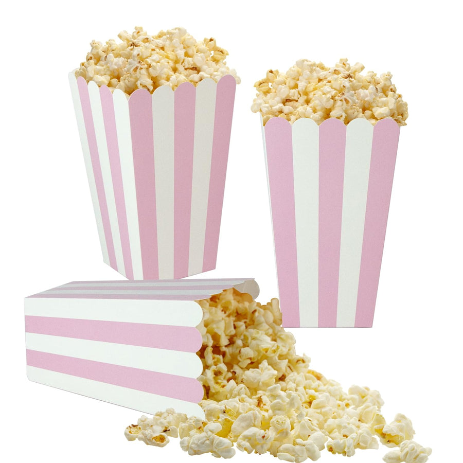 24 Pack Striped Popcorn Boxes - Carnival Parties Mini Paper Popcorn and Candy Containers, Party Supplies for Movie Nights (Pink)