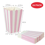 24 Pack Striped Popcorn Boxes - Carnival Parties Mini Paper Popcorn and Candy Containers, Party Supplies for Movie Nights (Pink)