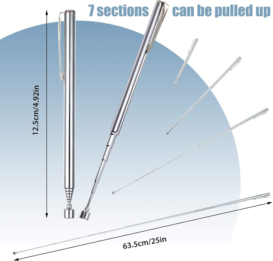 4 Pieces Telescoping Magnetic Pick up Tool Grabbers Reacher Tools with Pocket Clip 25 Inch Telescopic Retrieving Magnet Gift for Man, Father, Mechanic, Handyman, Husband (Silver)