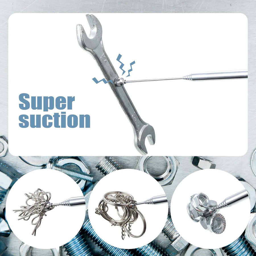 4 Pieces Telescoping Magnetic Pick up Tool Grabbers Reacher Tools with Pocket Clip 25 Inch Telescopic Retrieving Magnet Gift for Man, Father, Mechanic, Handyman, Husband (Silver)