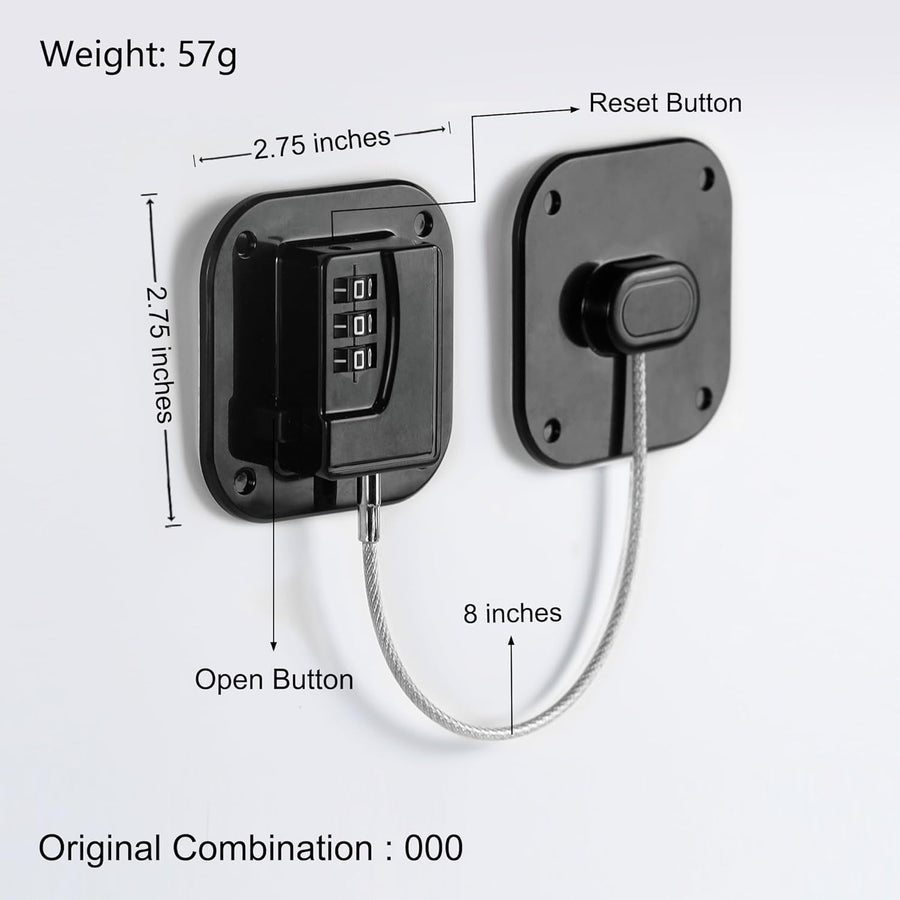 Refrigerator Lock, Heavy Duty Fridge Lock, Combination Lock for Refrigerator Cabinets, Drawers, Safety, Easy Install No Keys Needed (Black-2Pack)