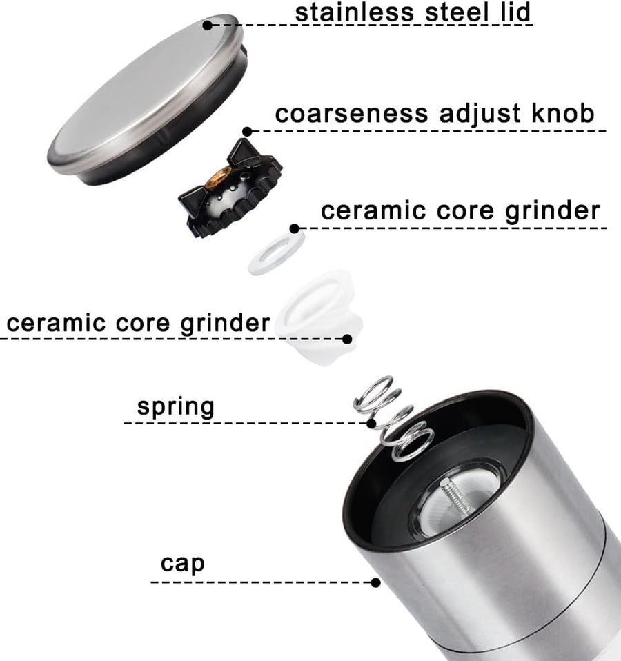 ® Salt and Pepper Grinder Set, Pepper Mill, Sea Salt Shaker Grinder Refillable, Adjustable Coarseness, Stainless Steel with Ceramic Rotor(Seasoning not included)