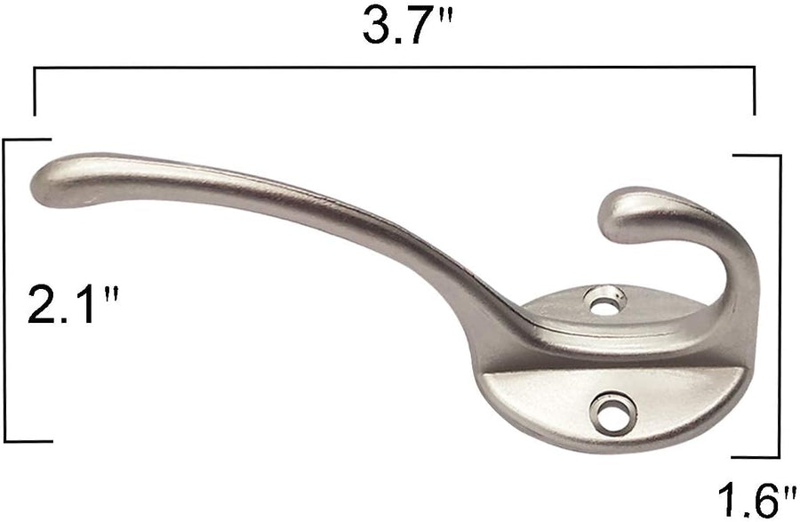 10 Pack Dual Coat Hooks Wall Mounted with 40 Screws Retro Double Hooks Utility Silvery Hooks for Coat, Scarf, Bag, Towel, Key, Cap, Cup, Hat (Silvery)