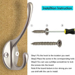 10 Pack Dual Coat Hooks Wall Mounted with 40 Screws Retro Double Hooks Utility Silvery Hooks for Coat, Scarf, Bag, Towel, Key, Cap, Cup, Hat (Silvery)
