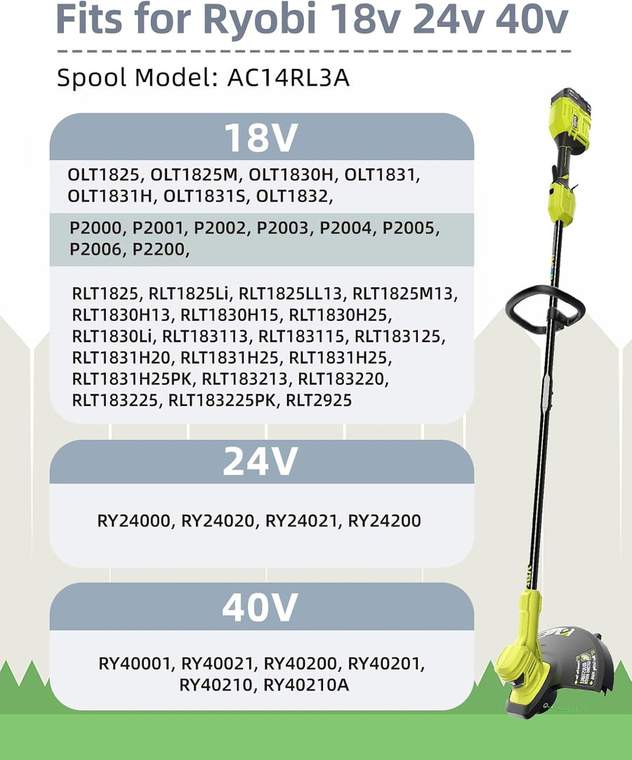 Weed Wacker String Compatible with Ryobi One Plus+ AC80RL3, 0.08'' String Trimmer Refill Line,Weed Eater String Compatible with Ryobi 18V, 24V, 40V Trimmers(10 Replacement Spools, 2 Trimmer Caps)