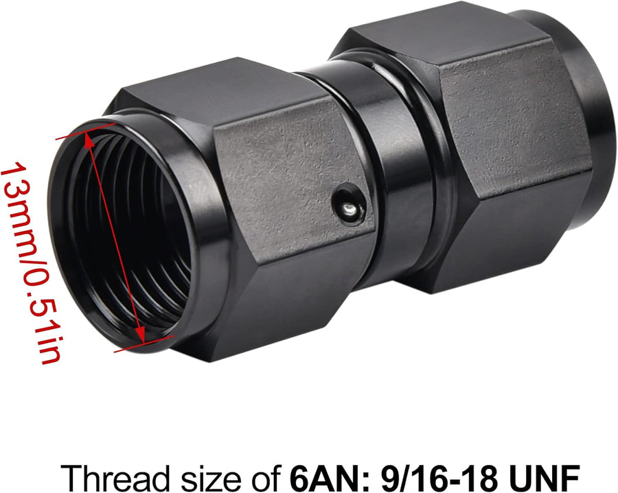 6AN Female to 6AN Female Straight Swivel Coupler Union Fitting Adapter Aluminum Black