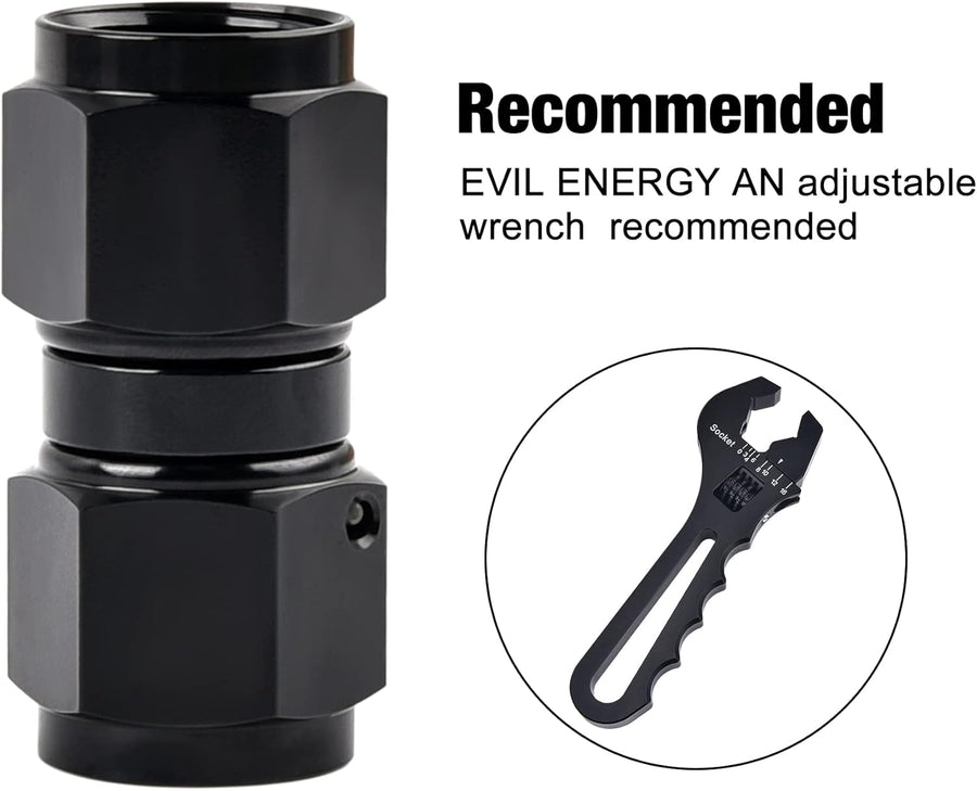 6AN Female to 6AN Female Straight Swivel Coupler Union Fitting Adapter Aluminum Black
