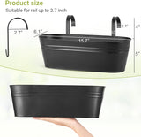 3 Pcs Metal Hanging Flower Pots for Railing Fence Outdoor Planter 15.7 Inch Hanging Bucket Pots Countryside Window Flower Plant Holder with Detachable Hooks for Garden Yard Home Decor,Black - Front View