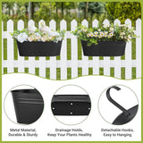 3 Pcs Metal Hanging Flower Pots for Railing Fence Outdoor Planter 15.7 Inch Hanging Bucket Pots Countryside Window Flower Plant Holder with Detachable Hooks for Garden Yard Home Decor,Black