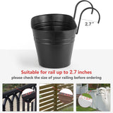 3 Pcs Metal Hanging Flower Pots for Railing Fence Outdoor Planter 15.7 Inch Hanging Bucket Pots Countryside Window Flower Plant Holder with Detachable Hooks for Garden Yard Home Decor,Black - 45-Degree Angle