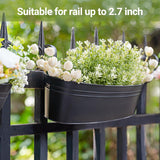 3 Pcs Metal Hanging Flower Pots for Railing Fence Outdoor Planter 15.7 Inch Hanging Bucket Pots Countryside Window Flower Plant Holder with Detachable Hooks for Garden Yard Home Decor,Black - Rear View