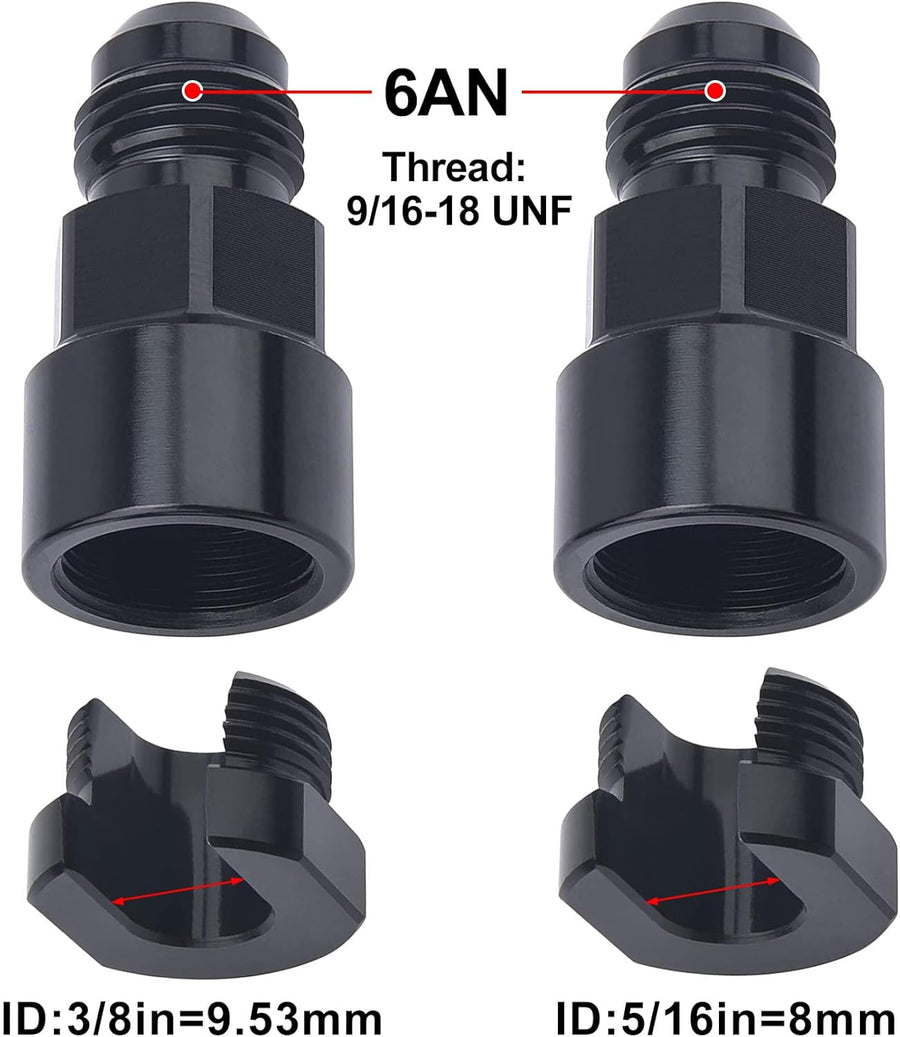6AN Male to 3/8" & 5/16" Quick-Disconnect Female EFI Fuel Rail Fitting Aluminum