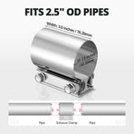 2.5 inch Exhaust Clamp, 2 1/2" Butt Joint Band Clamp Sleeve Coupler Stainless Steel for Pipes,Mufflers,Catalytic Converters (1PC, 2.5 in)