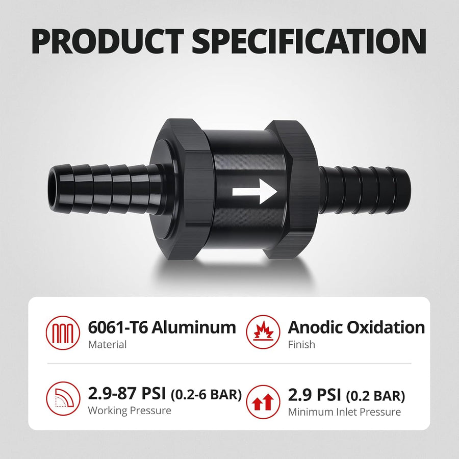 3/8" Fuel Check Valve One Way Inline Non Return Diesel Gasoline Black (10mm OD,2PCS)