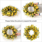 Artificial Spring Wreath 22 Inch Summer Wreaths for Front Door Yellow Daisy Wreath for Indoor Outdoor Home Decor and Easter Celebration