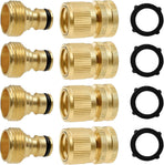 Garden Hose Quick Connector, Solid Brass 3/4 Inch GHT Thread Garden Quick Connect Kit, Male and Female No-Leak Water Hose Fittings (4 Set)