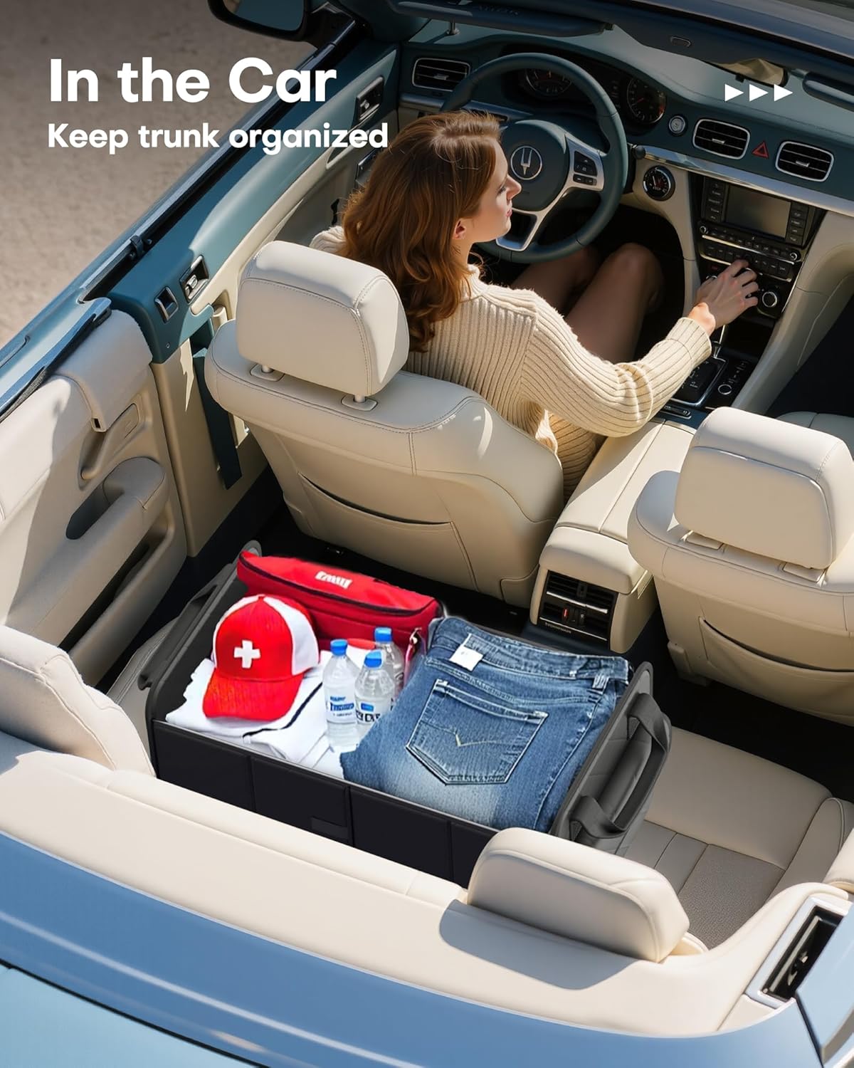 Trunk Organizer for SUV – Foldable & Portable Car Organizers and Storage with 2 Compartments, Large Capacity Car Trunk Organizer Car Accessories for Truck Sedan, Black, 21.7" x 12.8" x 11.0"
