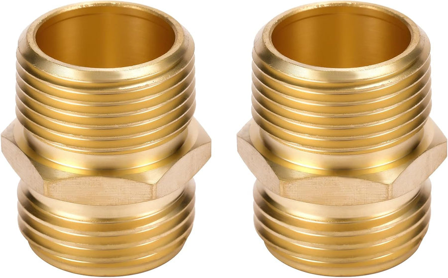 2 Pack 3/4" GHT to 3/4" NPT Male Connector, Brass Garden Hose Fitting, Male Hose Adapter