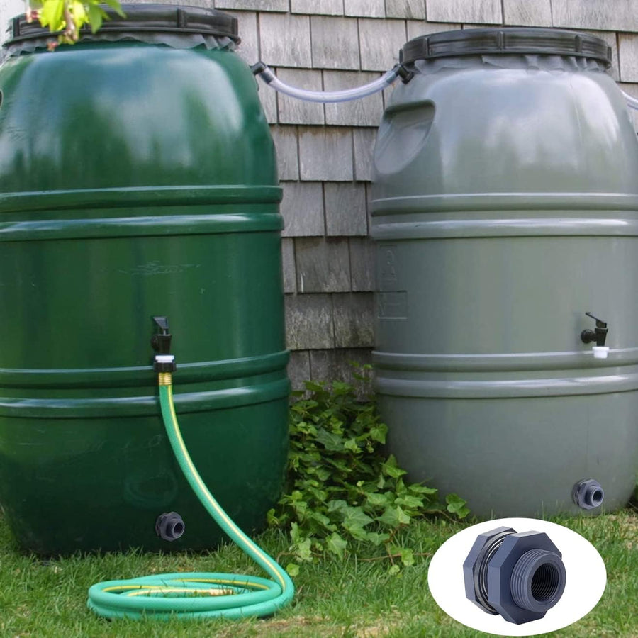 2 Pieces 3/4 Inch PVC Bulkhead Fitting for Water Barrel, Water Tank, Rain Barrels,NPT3/4 female thread(1 inch I.D.) PVC