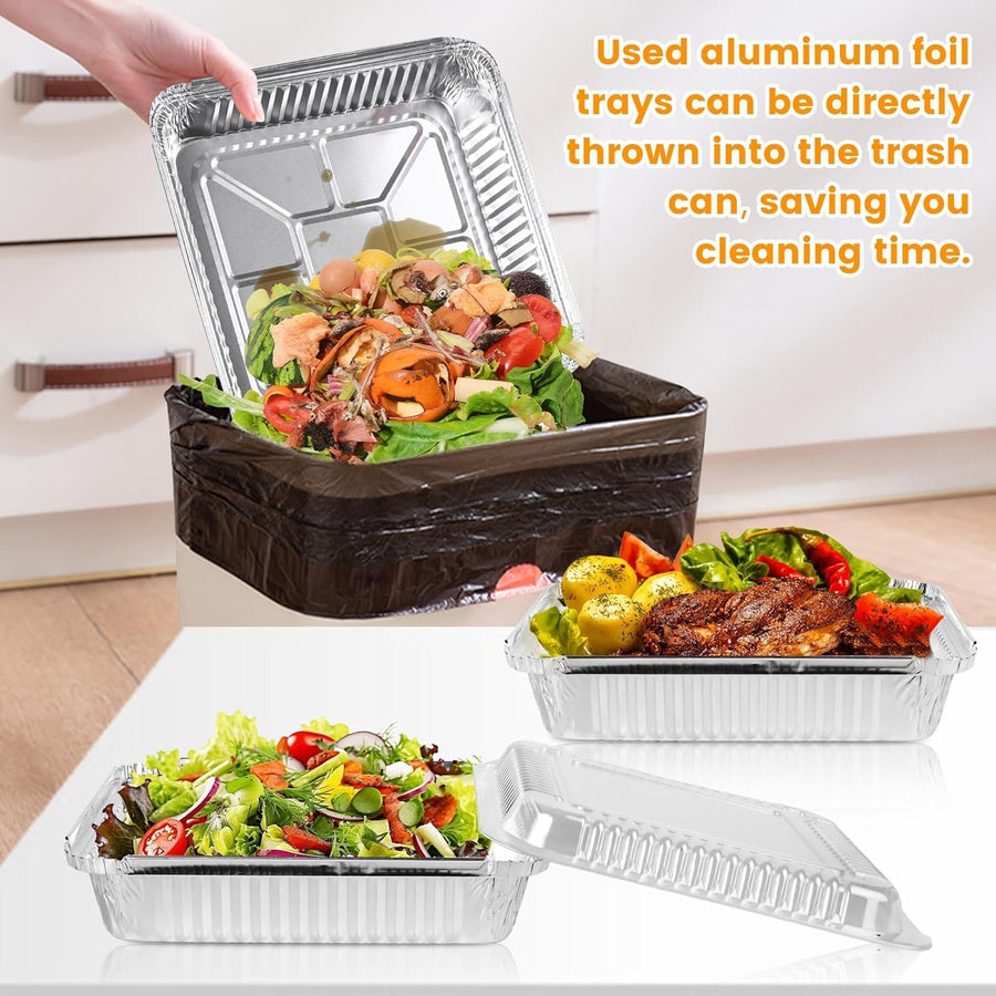 40 Pack 8x8 Inch Aluminum Pans with Clear Plastic Lids - Square Baking Cake Pans - Foil Pans with Lids - Disposable Food Containers Great for Cooking, Heating, Storing, Prepping Food