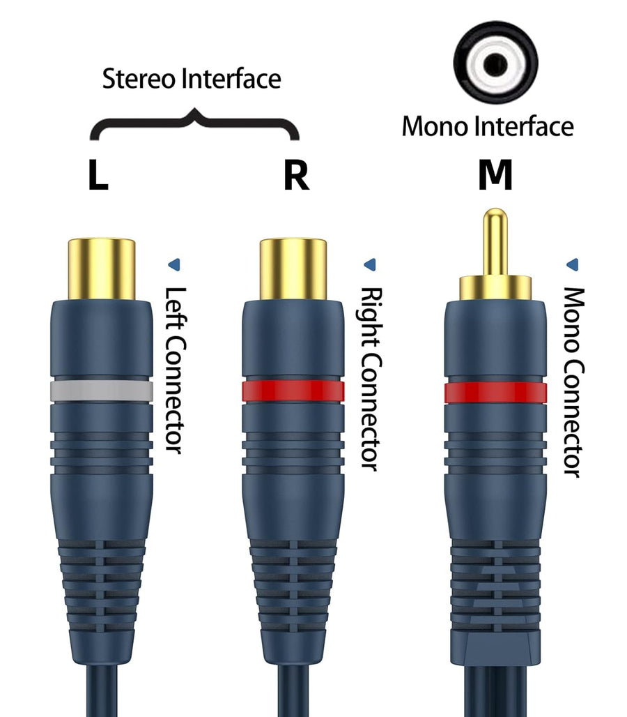 RCA Splitter 1 Male 2 Female 2 Pack, RCA Y Splitter Cable Audio Video Adapter Extension Cord 0.2m/8inch for Subwoofer Speakers