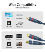 RCA Splitter 1 Male 2 Female 2 Pack, RCA Y Splitter Cable Audio Video Adapter Extension Cord 0.2m/8inch for Subwoofer Speakers