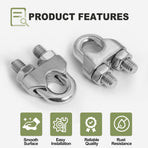 4pcs M6 Wire Rope Clamp, 1/4 inch Cable Clamps Stainless Steel Wire Rope Clips