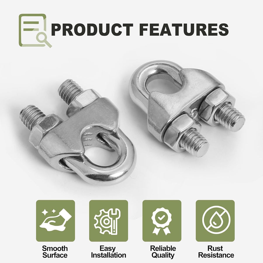 4pcs M6 Wire Rope Clamp, 1/4 inch Cable Clamps Stainless Steel Wire Rope Clips