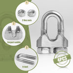 4pcs M6 Wire Rope Clamp, 1/4 inch Cable Clamps Stainless Steel Wire Rope Clips