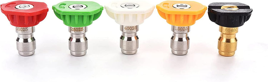 Pressure Washer Spray Nozzle Tips Multiple Degrees, 1/4 inch 5-Pack (2.5 GPM)